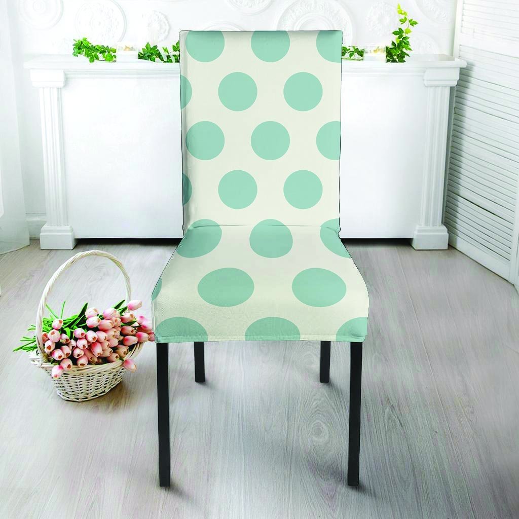 White And Turquoise Polka Dot Chair Cover-grizzshop