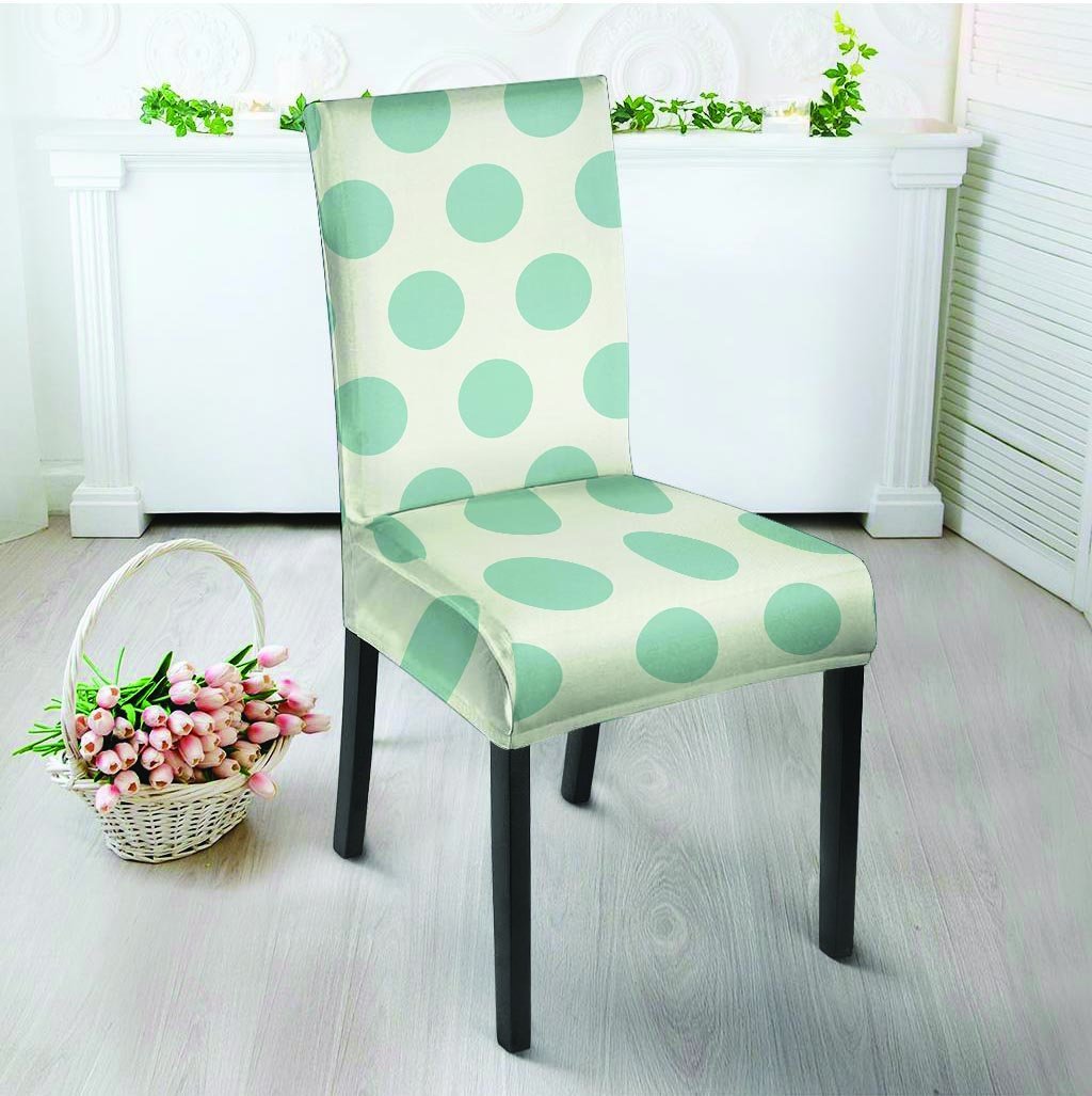 White And Turquoise Polka Dot Chair Cover-grizzshop