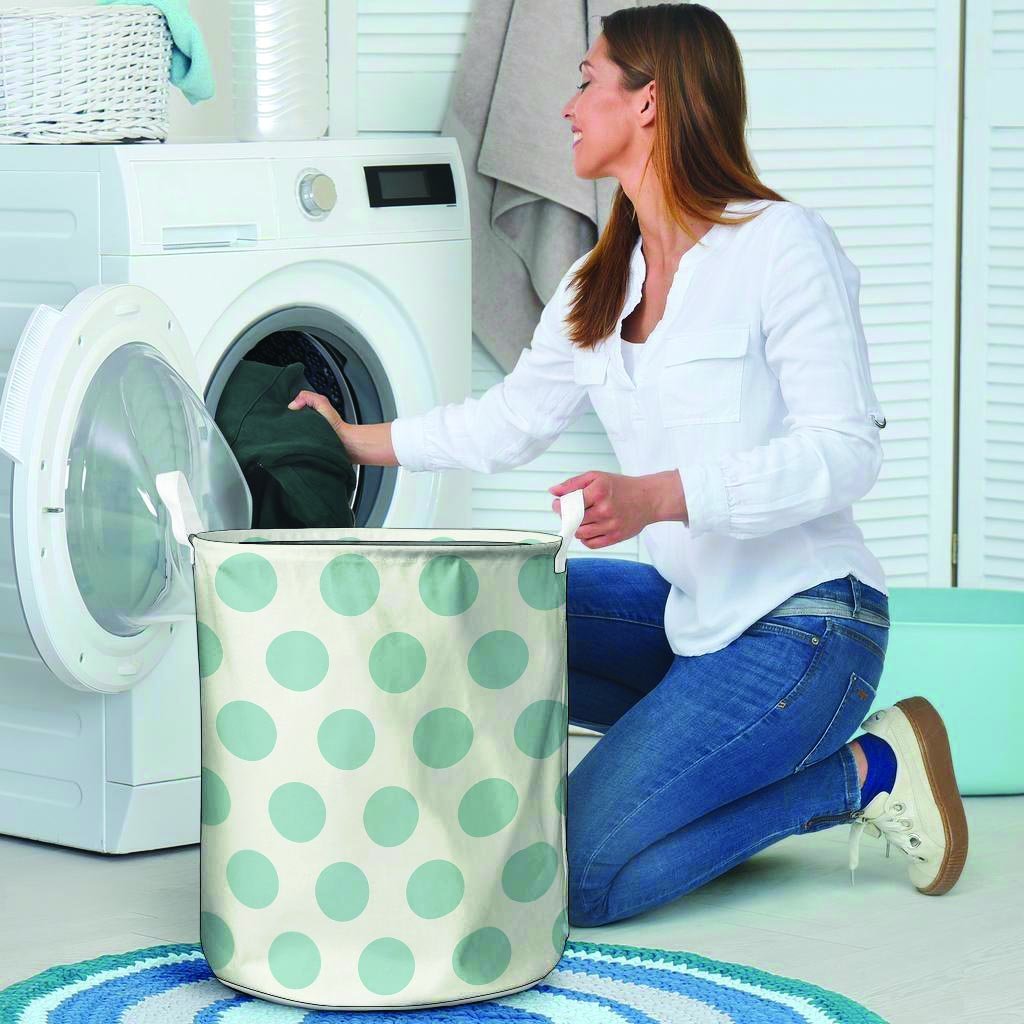 White And Turquoise Polka Dot Laundry Basket-grizzshop