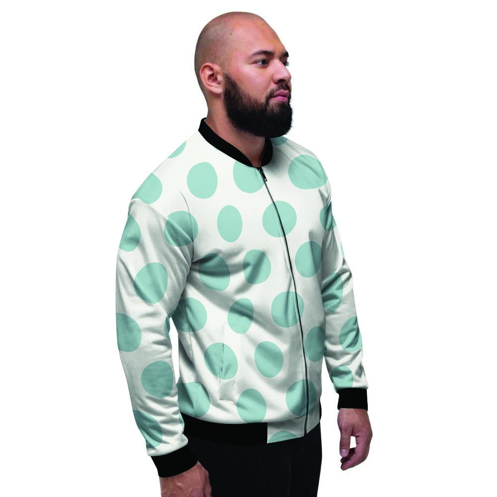 White And Turquoise Polka Dot Men's Bomber Jacket-grizzshop