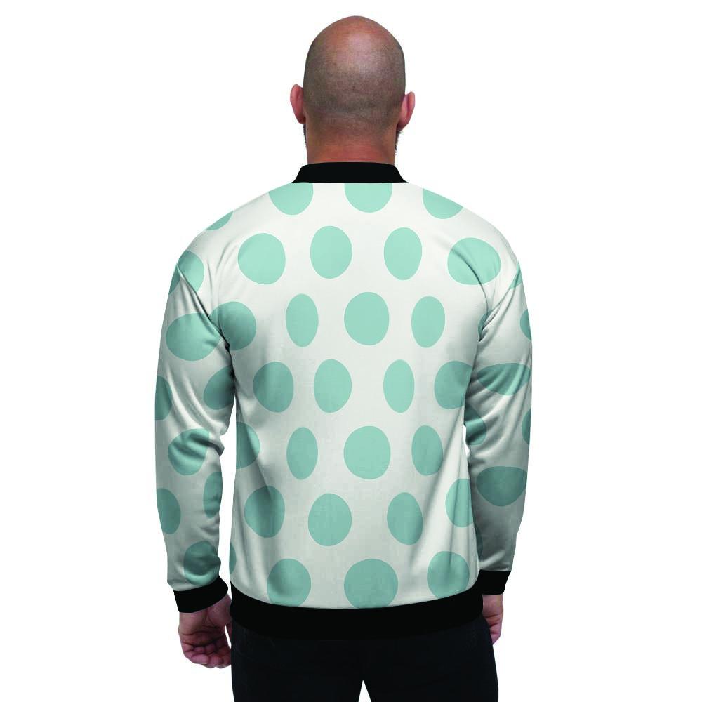White And Turquoise Polka Dot Men's Bomber Jacket-grizzshop