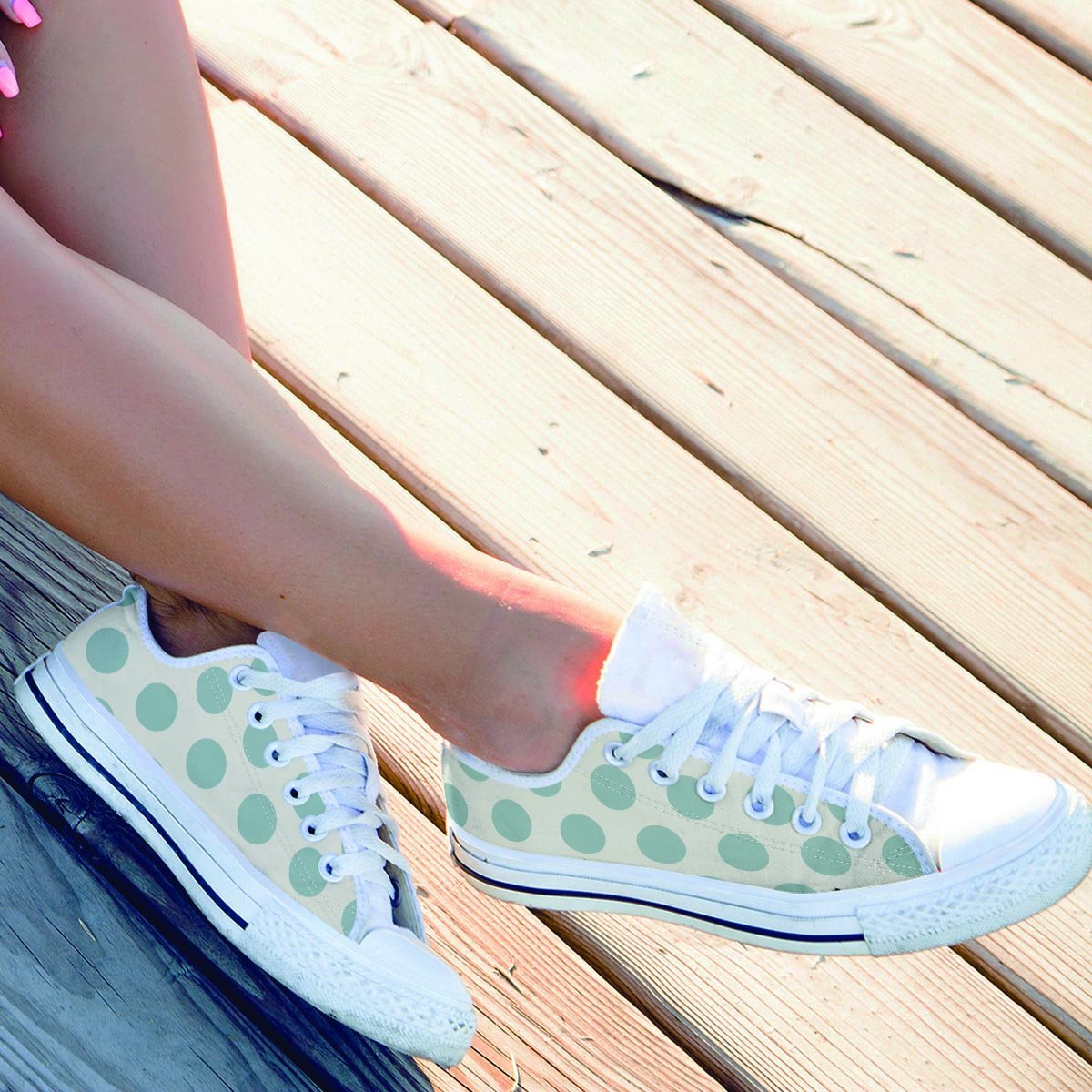 White And Turquoise Polka Dot Men's Low Top Shoes-grizzshop
