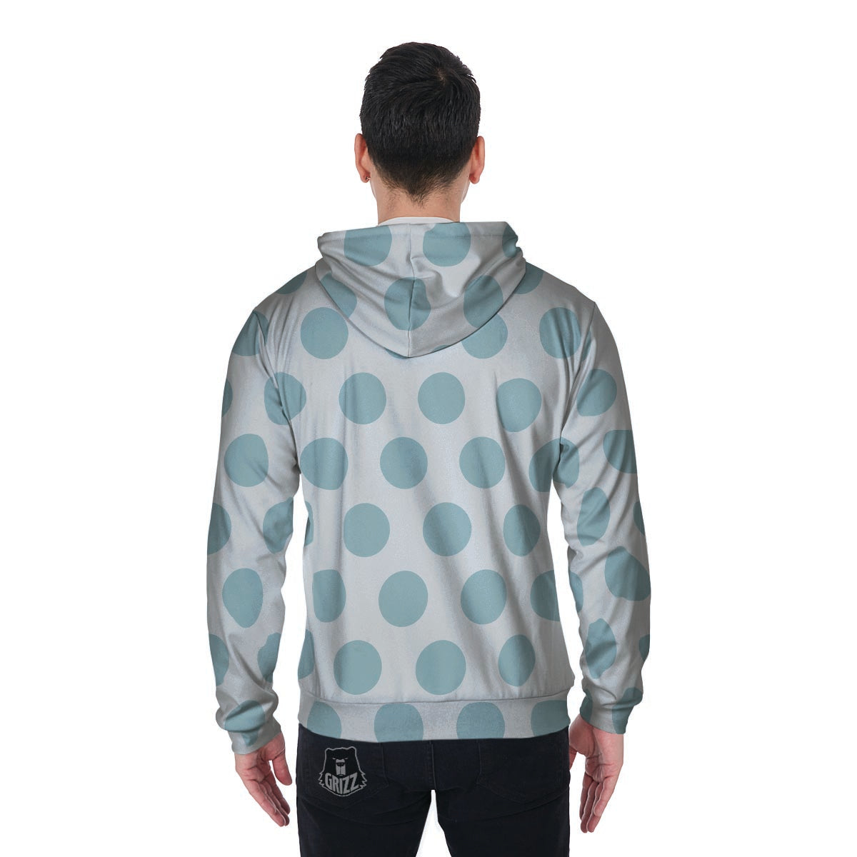 White And Turquoise Polka Dot Men's Zip Up Hoodie-grizzshop