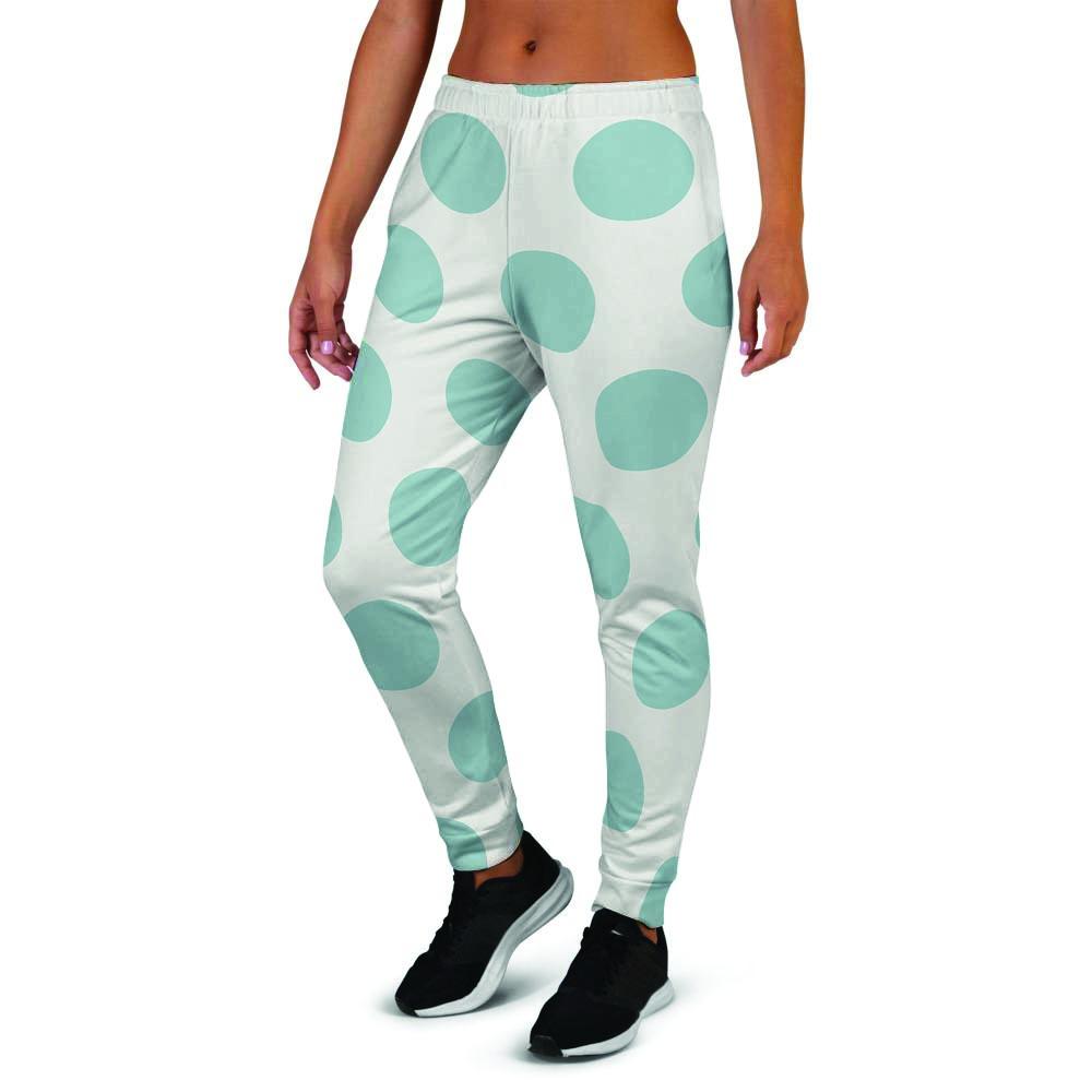 White And Turquoise Polka Dot Women's Joggers-grizzshop
