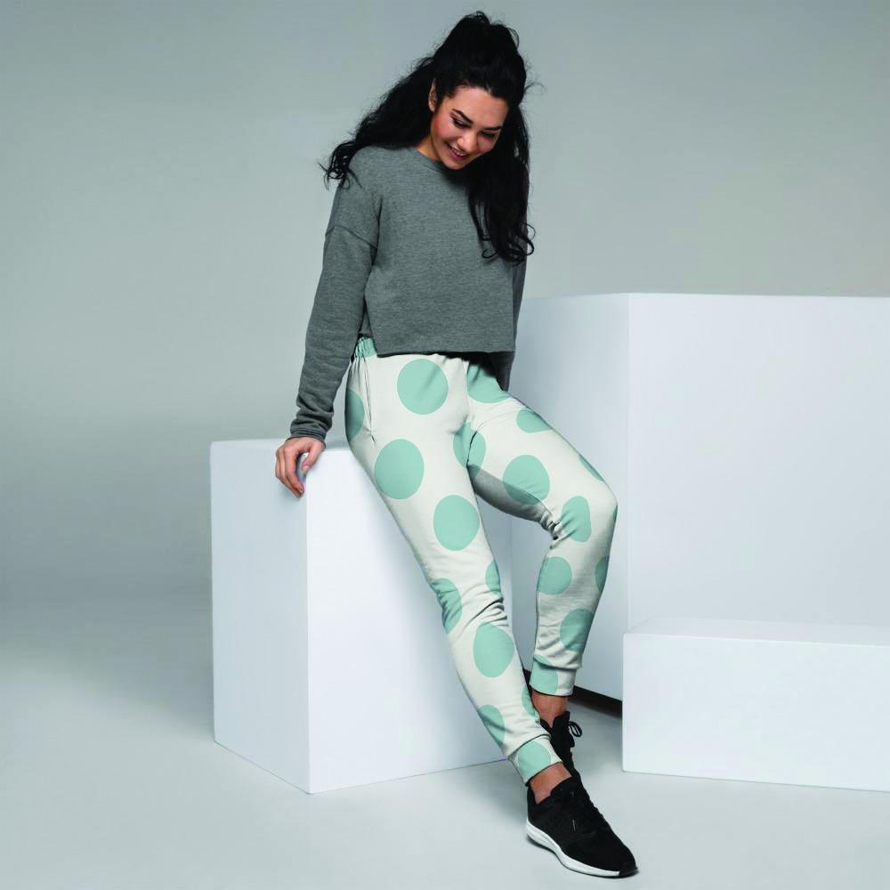 White And Turquoise Polka Dot Women's Joggers-grizzshop