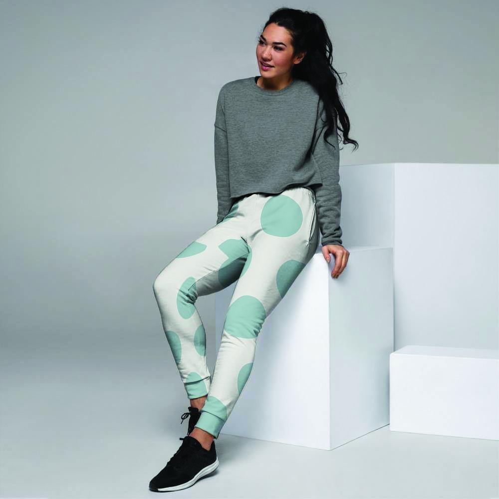 White And Turquoise Polka Dot Women's Joggers-grizzshop