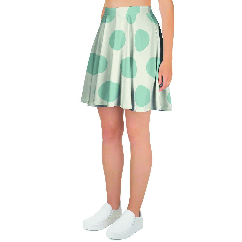 White And Turquoise Polka Dot Women's Skirt-grizzshop