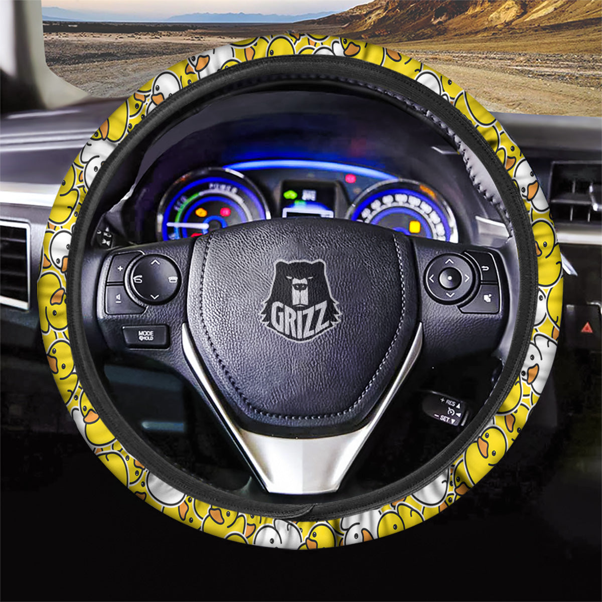 White And Yellow Duck Rubber Print Pattern Car Steering Wheel Cover-grizzshop