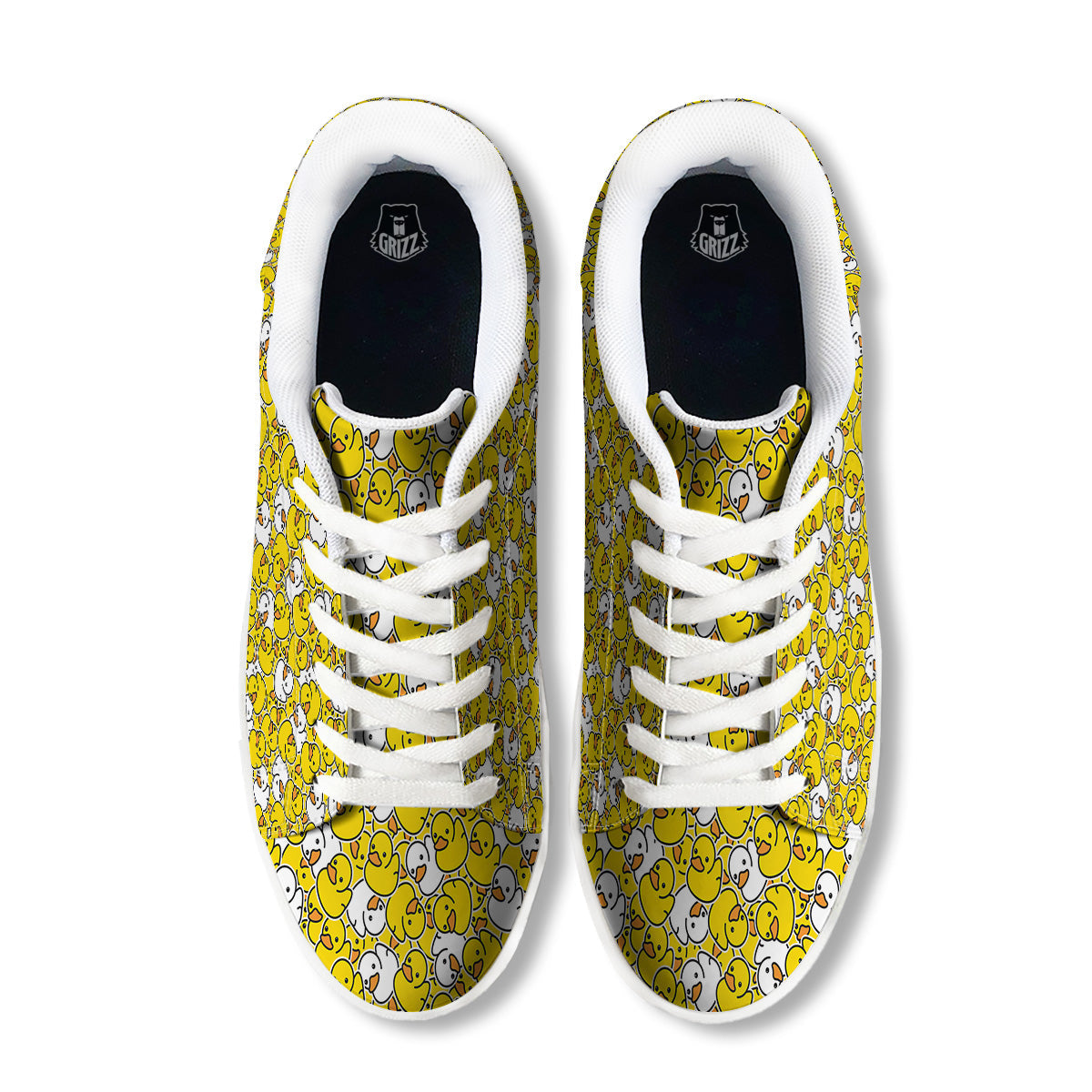 White And Yellow Duck Rubber Print Pattern White Low Top Sneakers-grizzshop