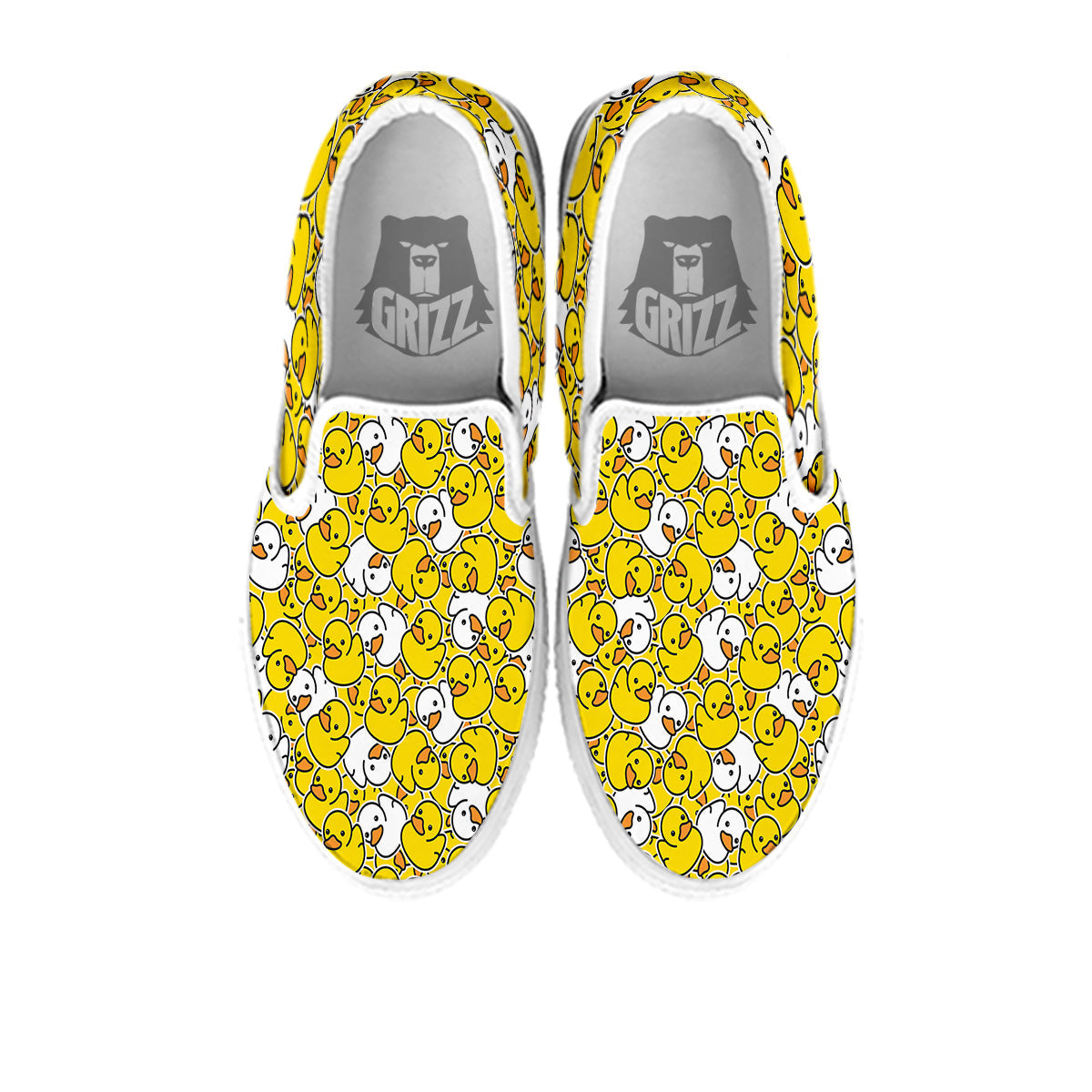 White And Yellow Duck Rubber Print Pattern White Slip On Shoes-grizzshop