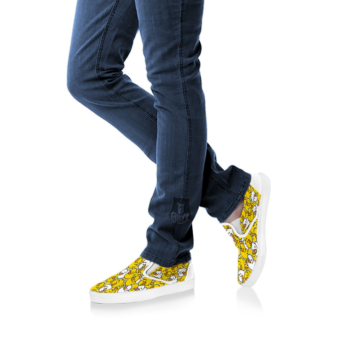 White And Yellow Duck Rubber Print Pattern White Slip On Shoes-grizzshop