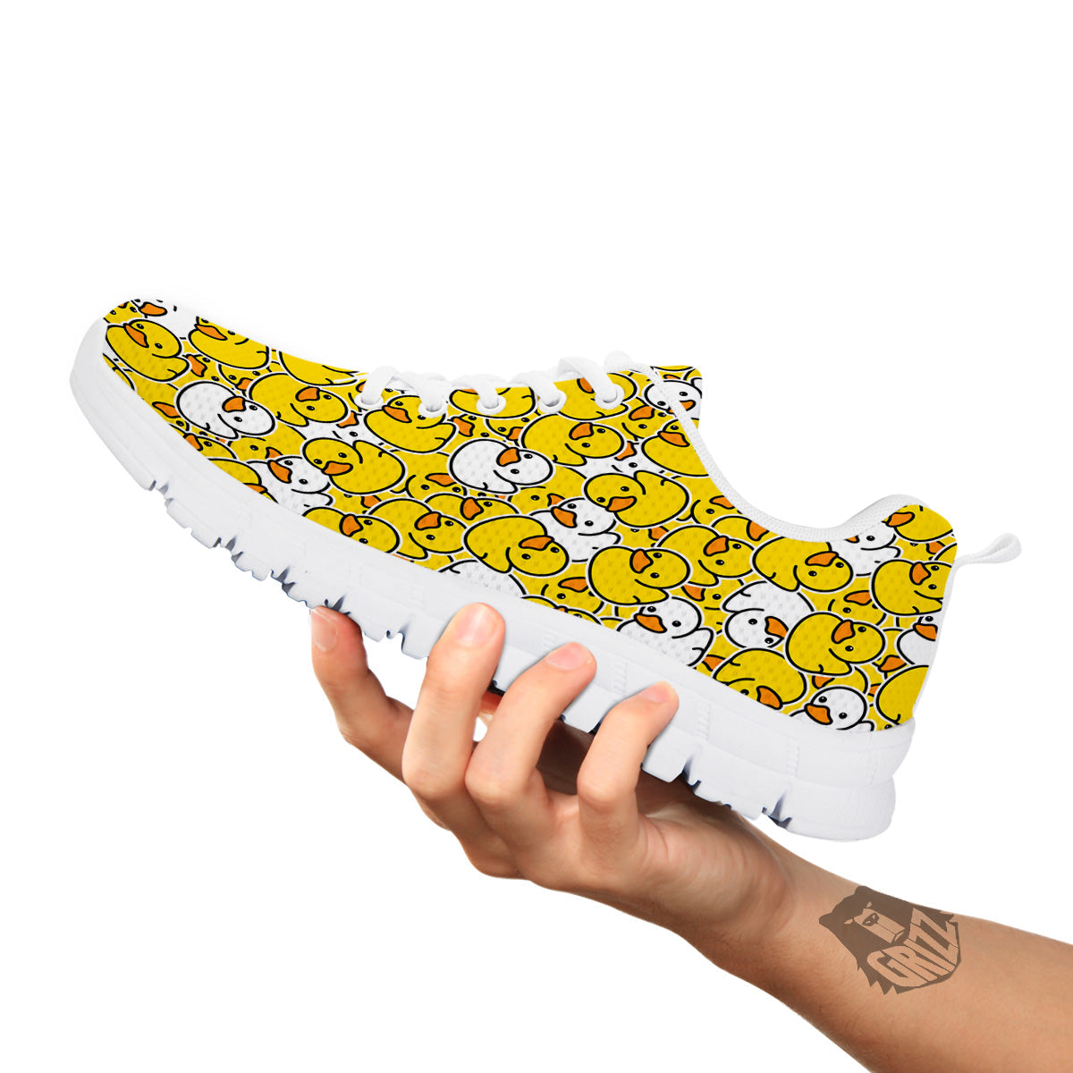 White And Yellow Duck Rubber Print Pattern White Sneaker-grizzshop