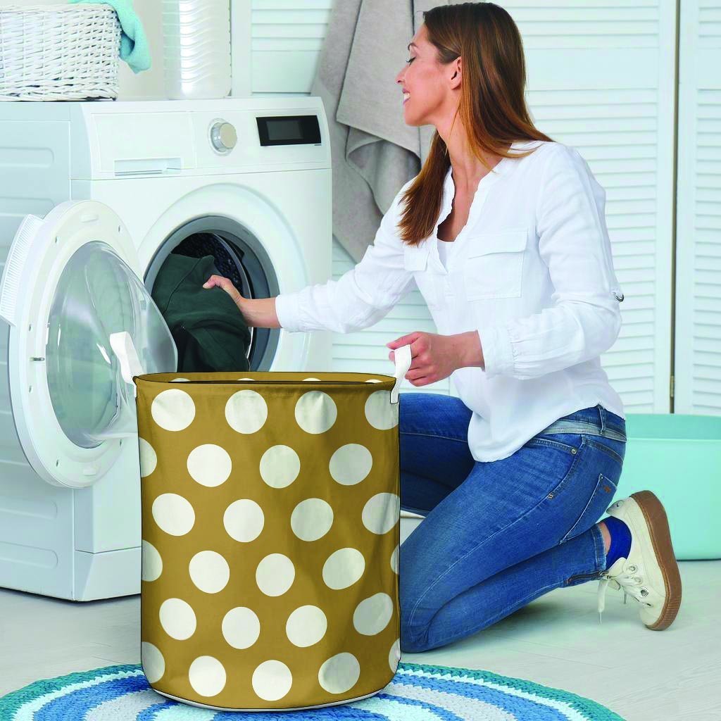 White And Yellow Polka Dot Laundry Basket-grizzshop