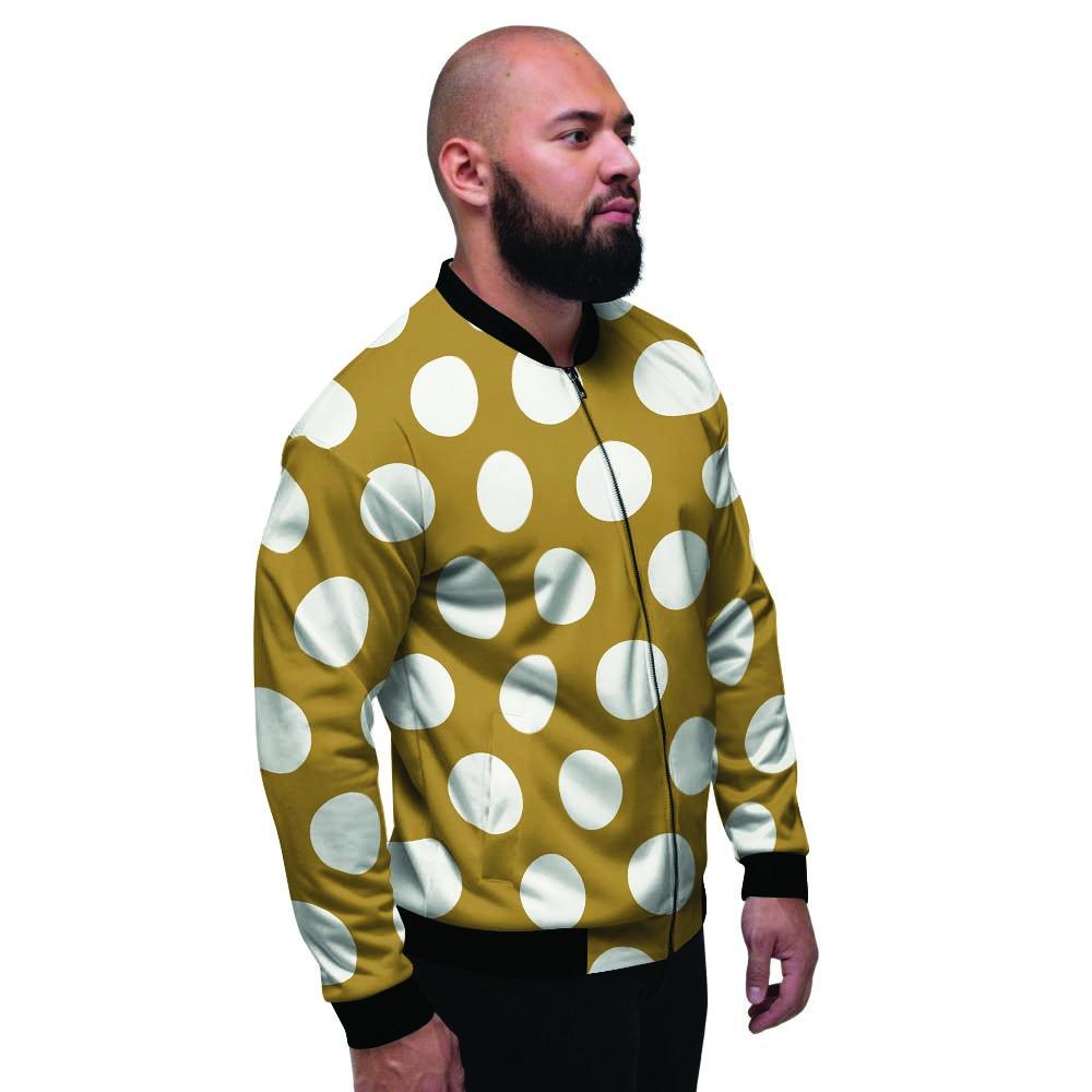 White And Yellow Polka Dot Men's Bomber Jacket-grizzshop