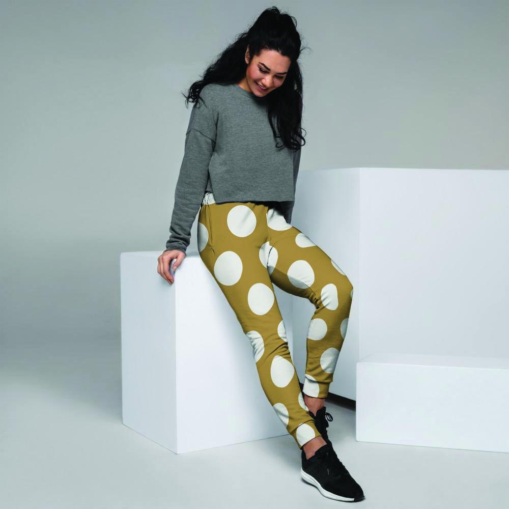 White And Yellow Polka Dot Women's Joggers-grizzshop