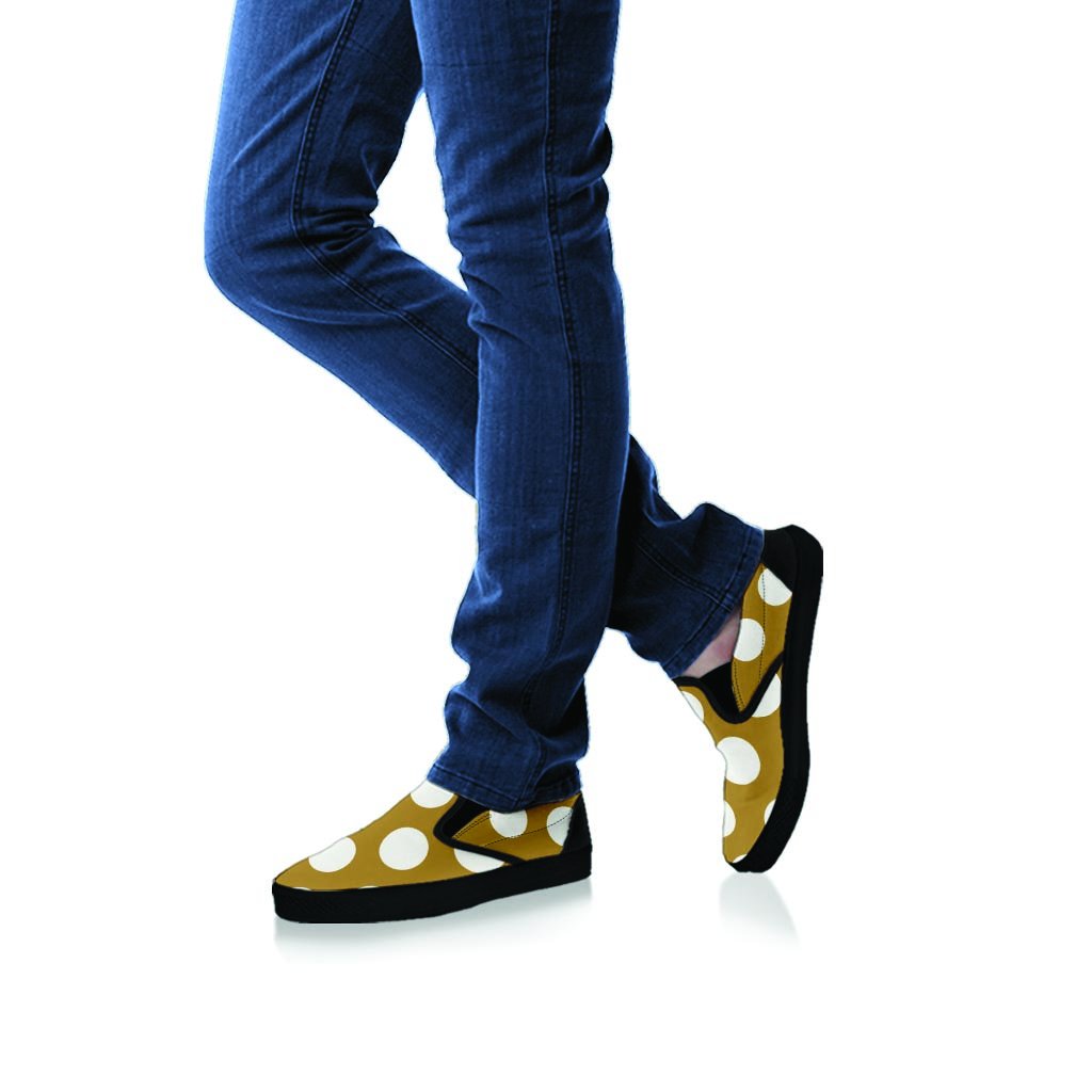 White And Yellow Polka Dot Women's Slip On Sneakers-grizzshop