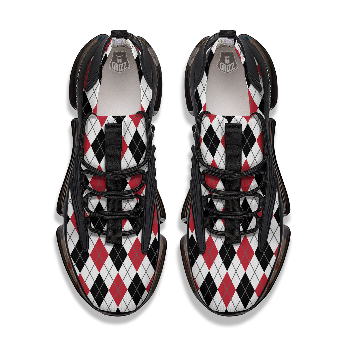 White Argyle And Black Red Print Black Gym Shoes-grizzshop