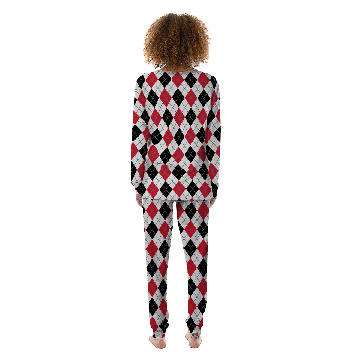 White Argyle And Black Red Print Women's Pajamas-grizzshop