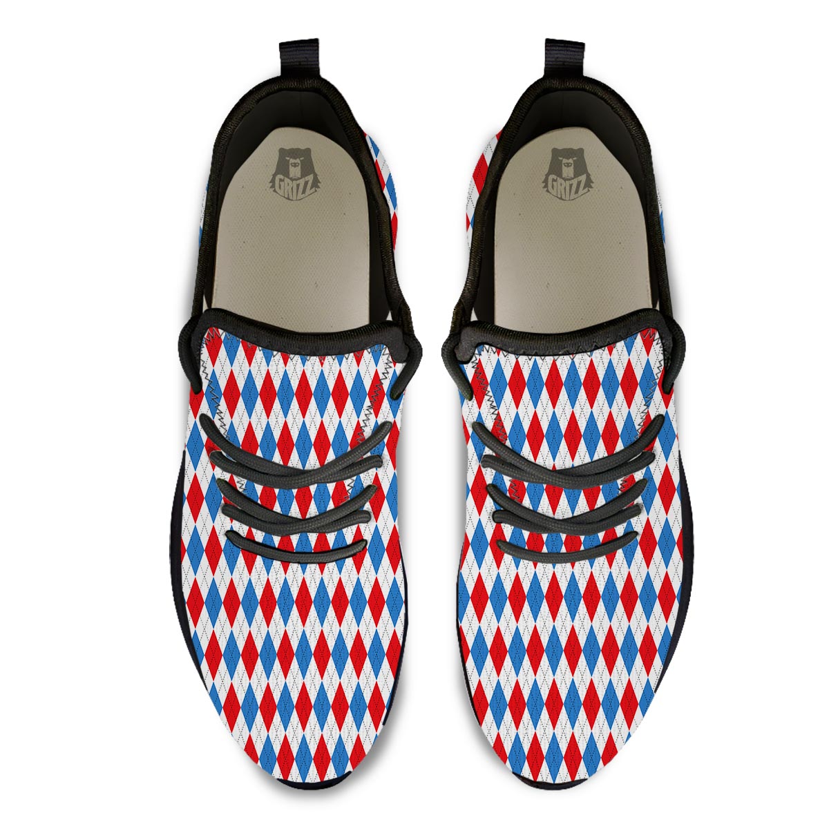 White Argyle And Blue Red Print Pattern Black Athletic Shoes-grizzshop