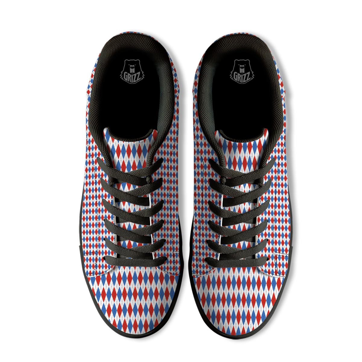 White Argyle And Blue Red Print Pattern Black Low Top Sneakers-grizzshop