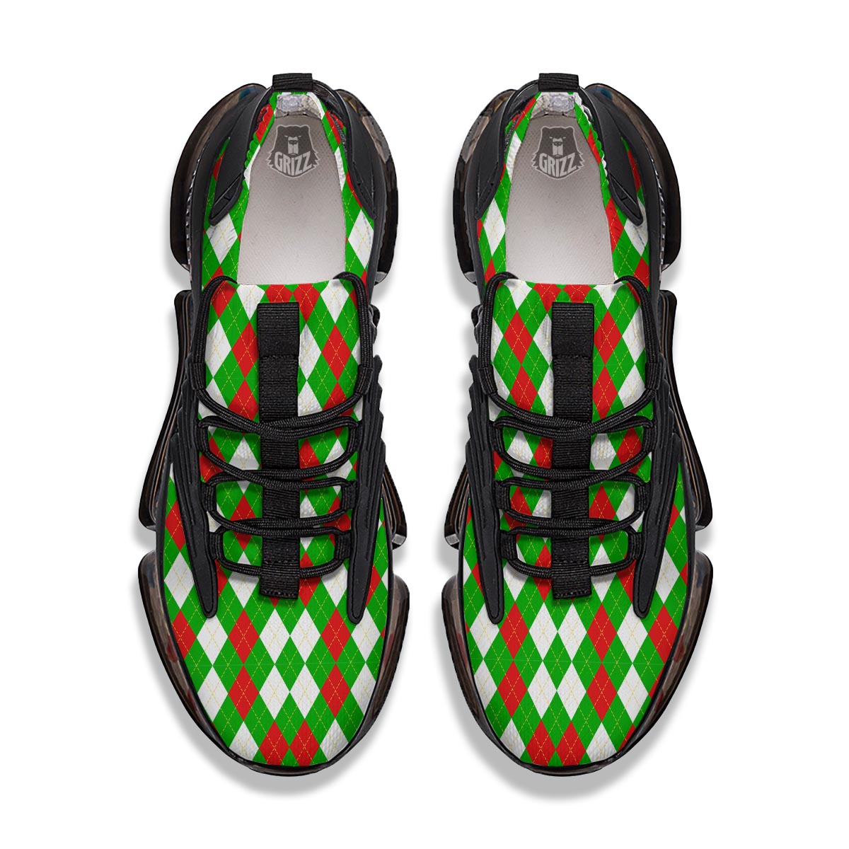 White Argyle And Green Red Print Pattern Black Gym Shoes-grizzshop