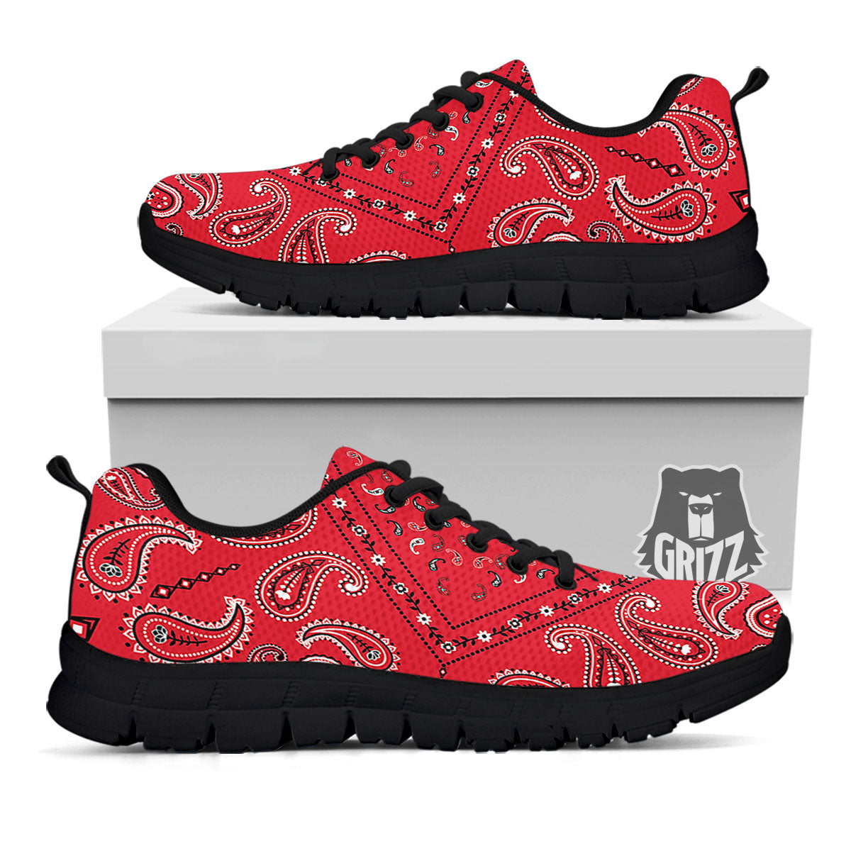 White Bandana And Black Red Print Black Sneaker-grizzshop