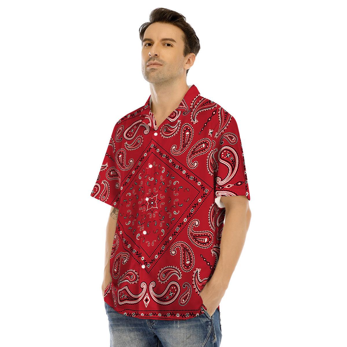White Bandana And Black Red Print Men's Hawaiian Shirt-grizzshop