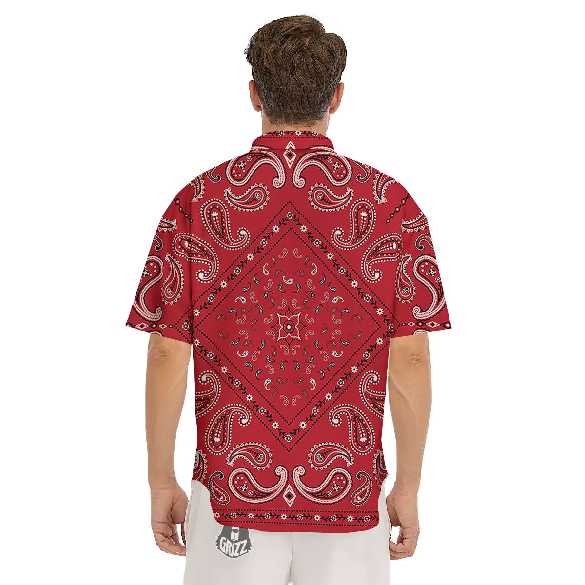 White Bandana And Black Red Print Men's Short Sleeve Shirts-grizzshop