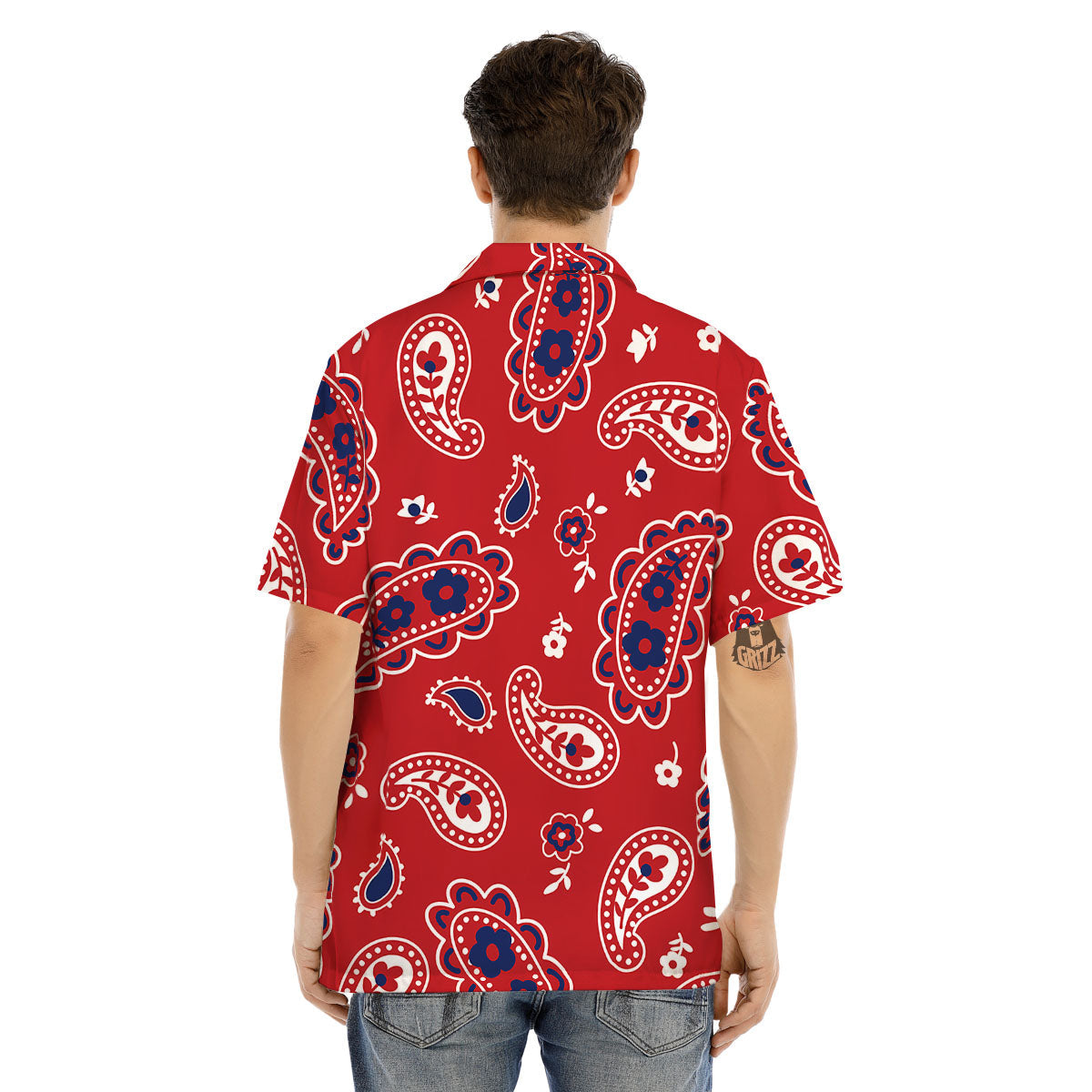 White Bandana And Blue Red Print Men's Hawaiian Shirt-grizzshop
