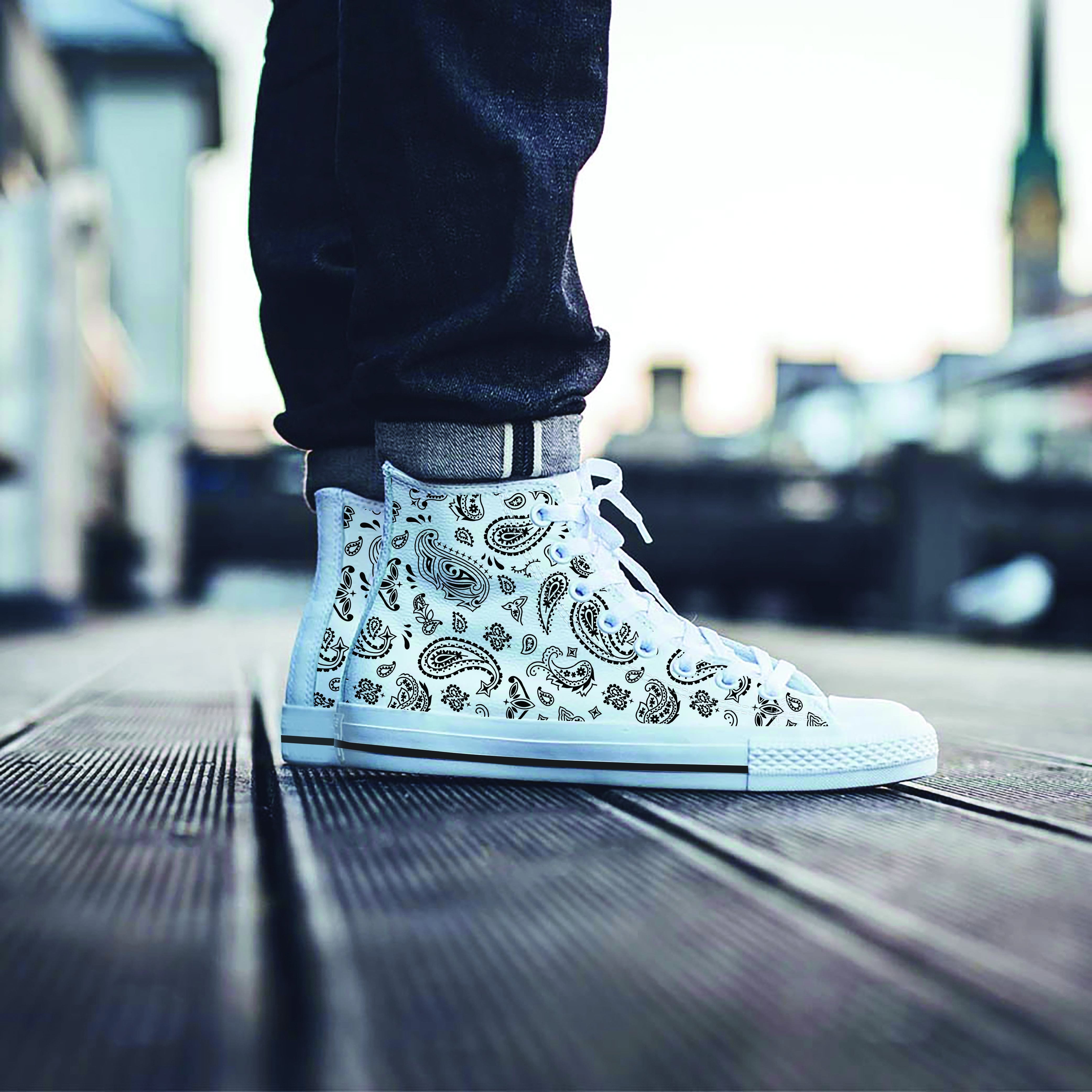 White Bandana Men's High Top Shoes-grizzshop