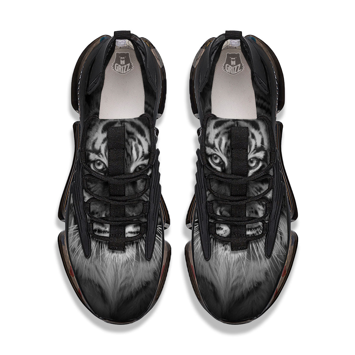White Bengal Tiger Monochrome Print Black Gym Shoes-grizzshop