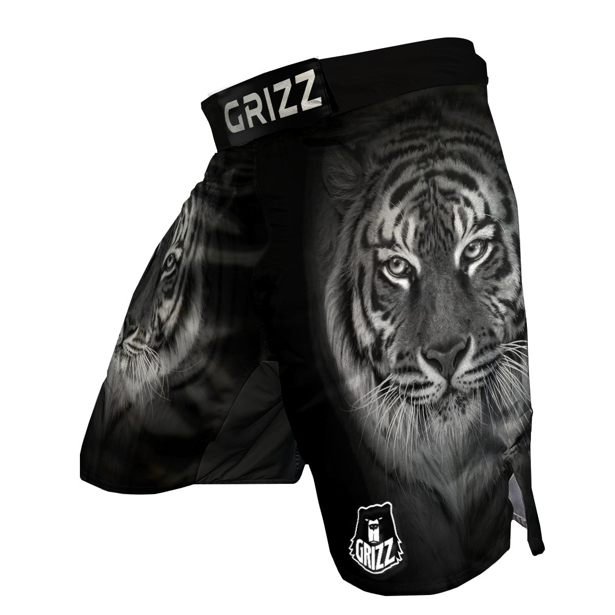 White Bengal Tiger Monochrome Print MMA Shorts-grizzshop
