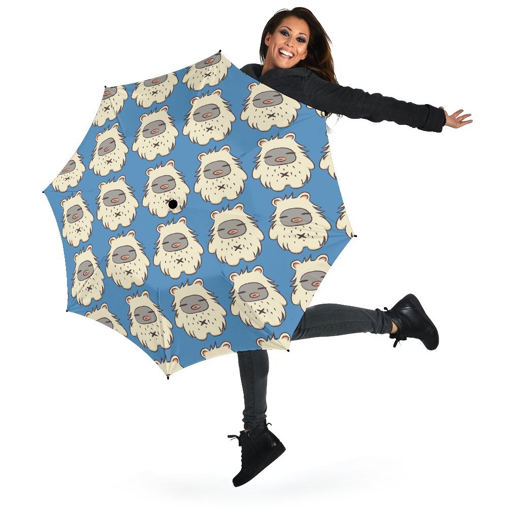 White Bigfoot Pattern Print Automatic Foldable Umbrella-grizzshop