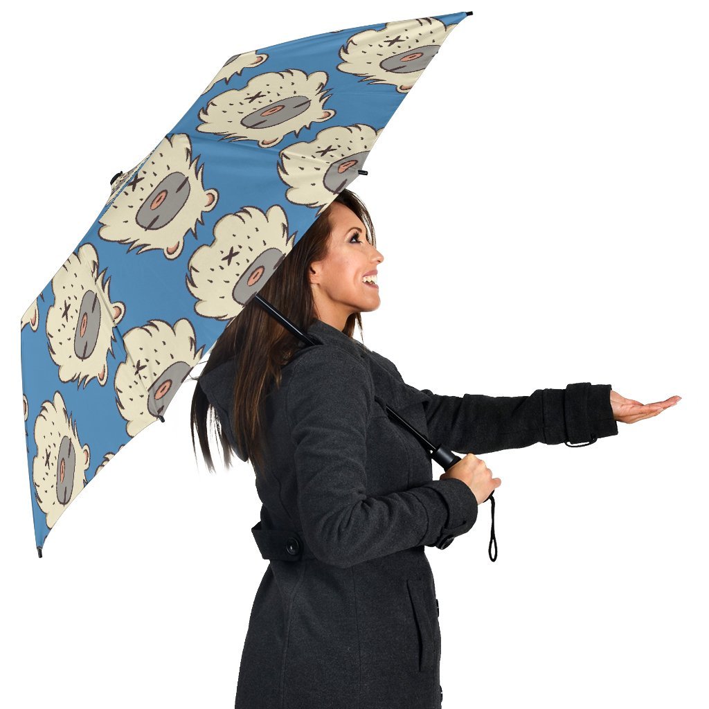 White Bigfoot Pattern Print Automatic Foldable Umbrella-grizzshop