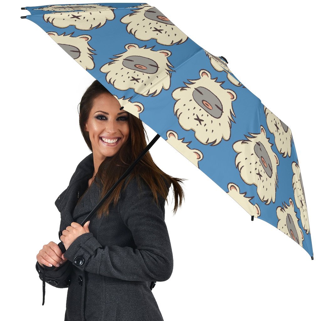 White Bigfoot Pattern Print Automatic Foldable Umbrella-grizzshop