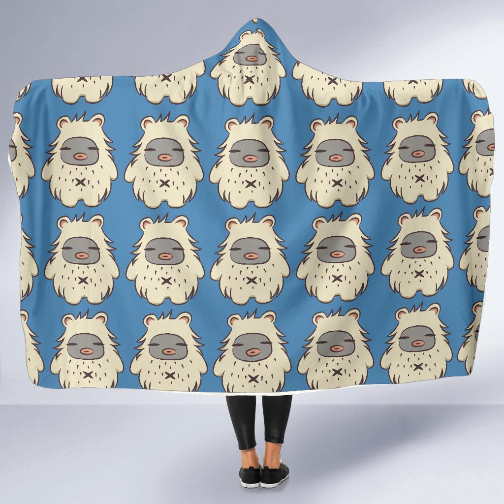 White Bigfoot Pattern Print Hooded Blanket-grizzshop