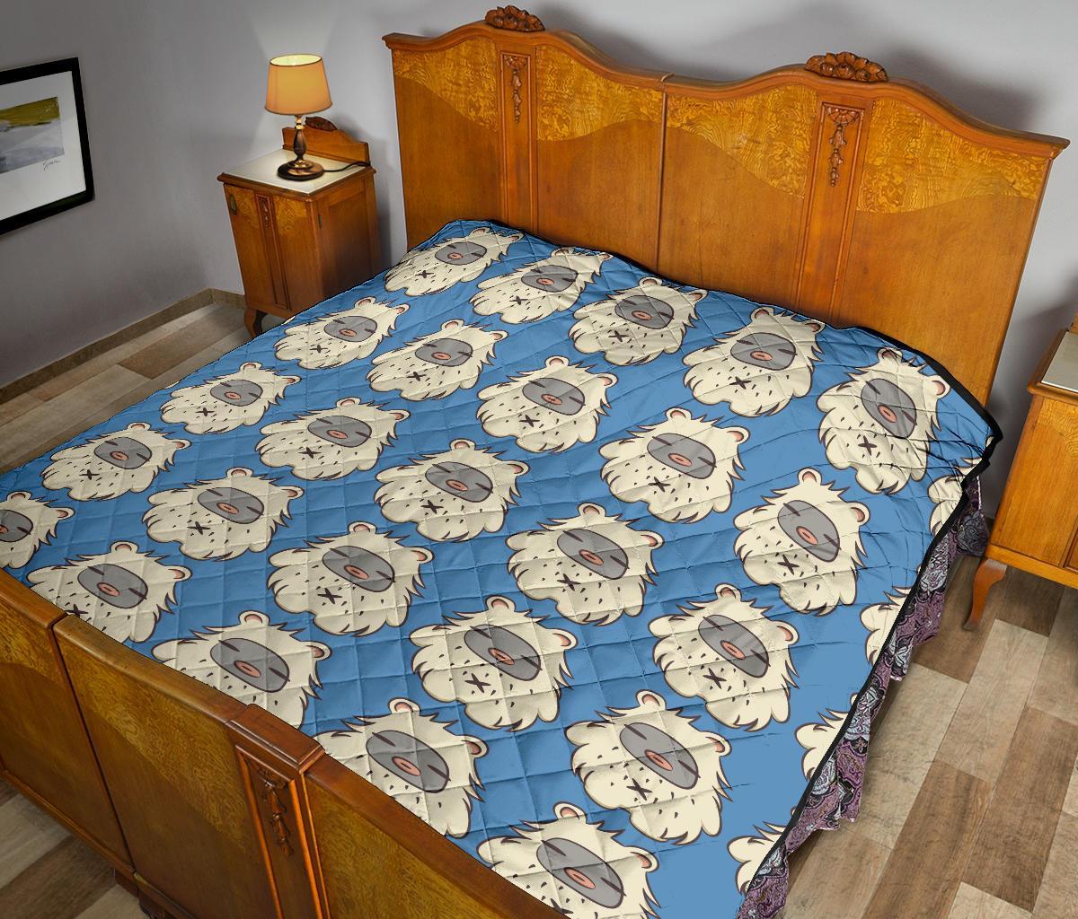 White Bigfoot Pattern Print Quilt-grizzshop