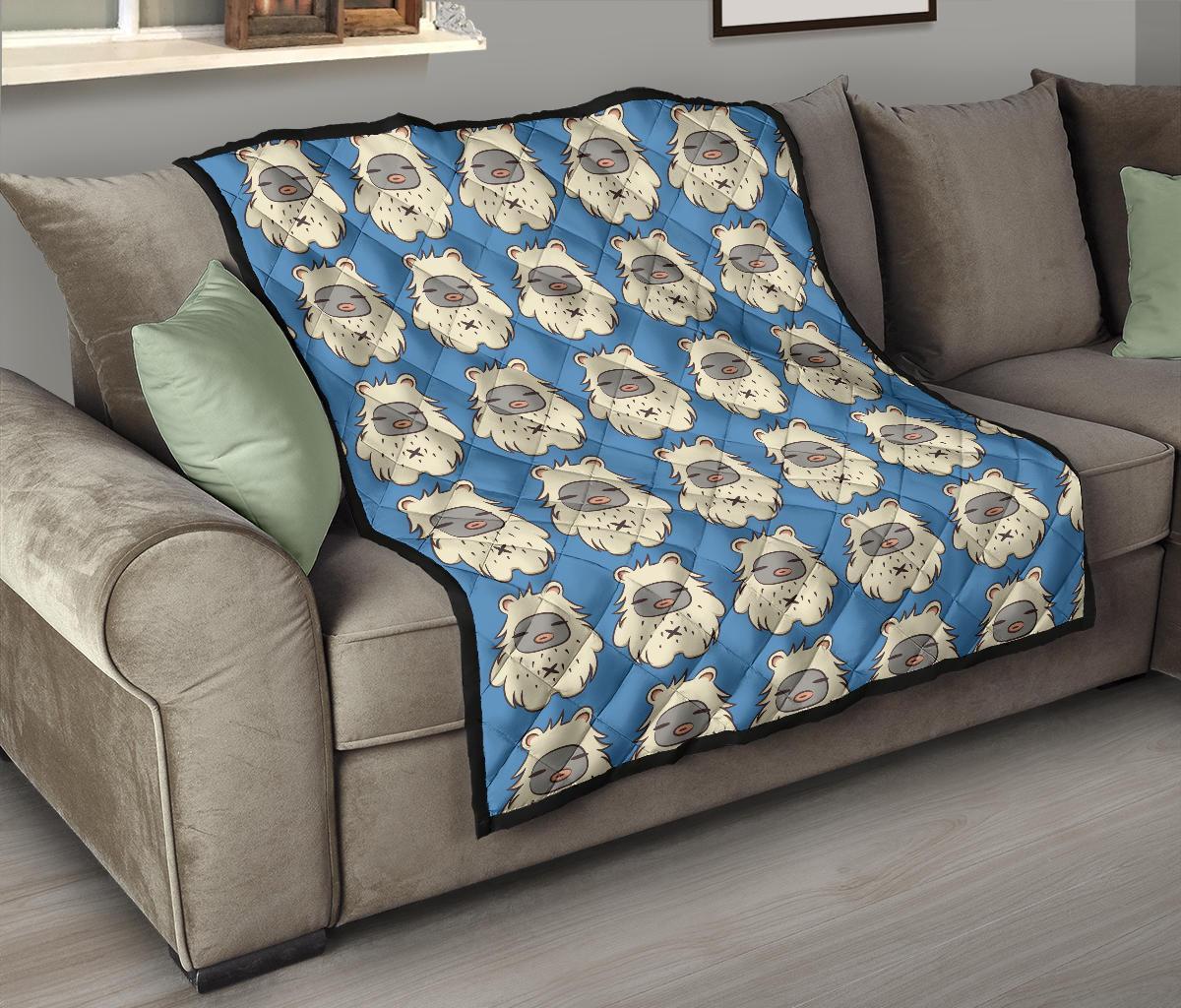 White Bigfoot Pattern Print Quilt-grizzshop