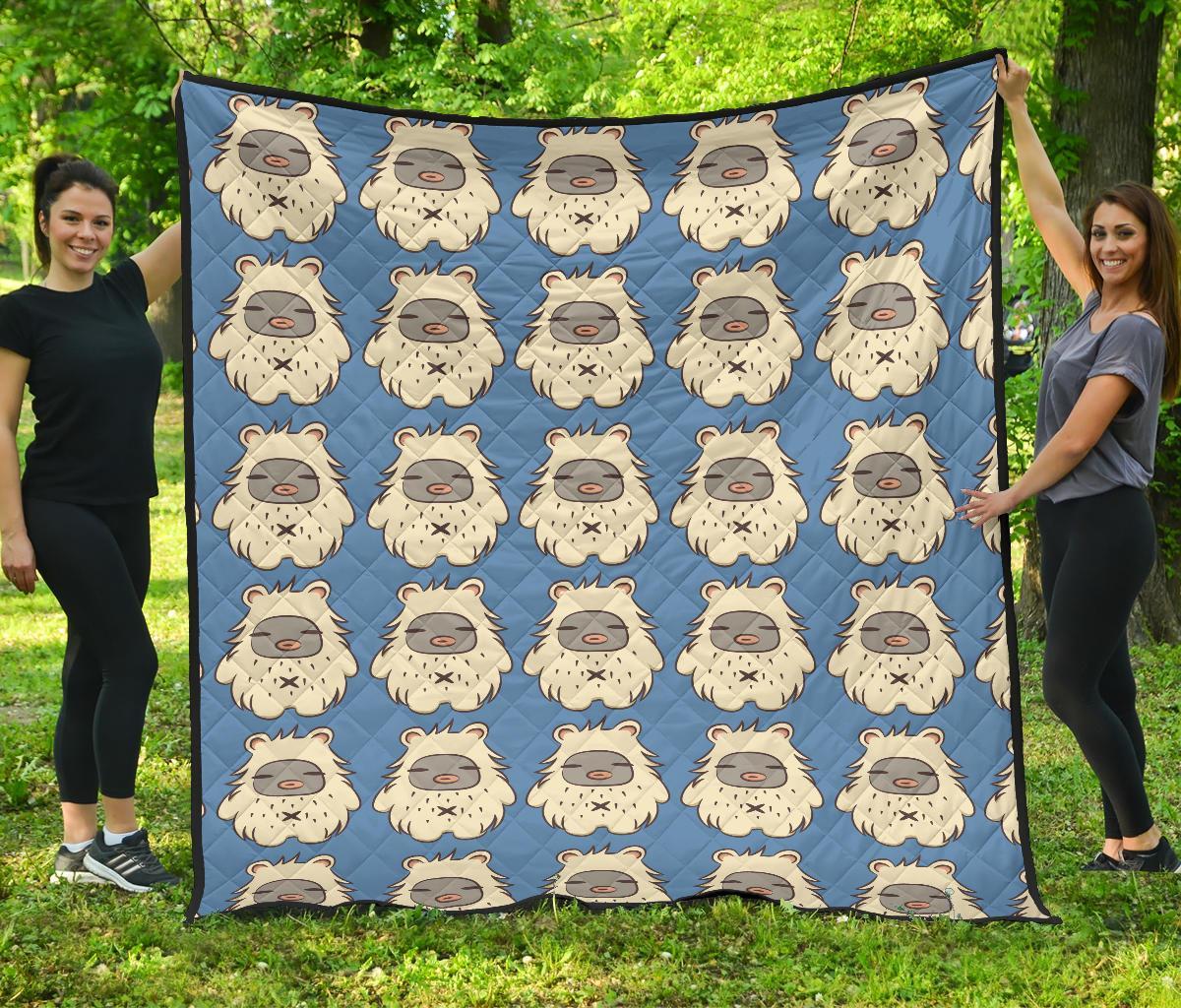 White Bigfoot Pattern Print Quilt-grizzshop