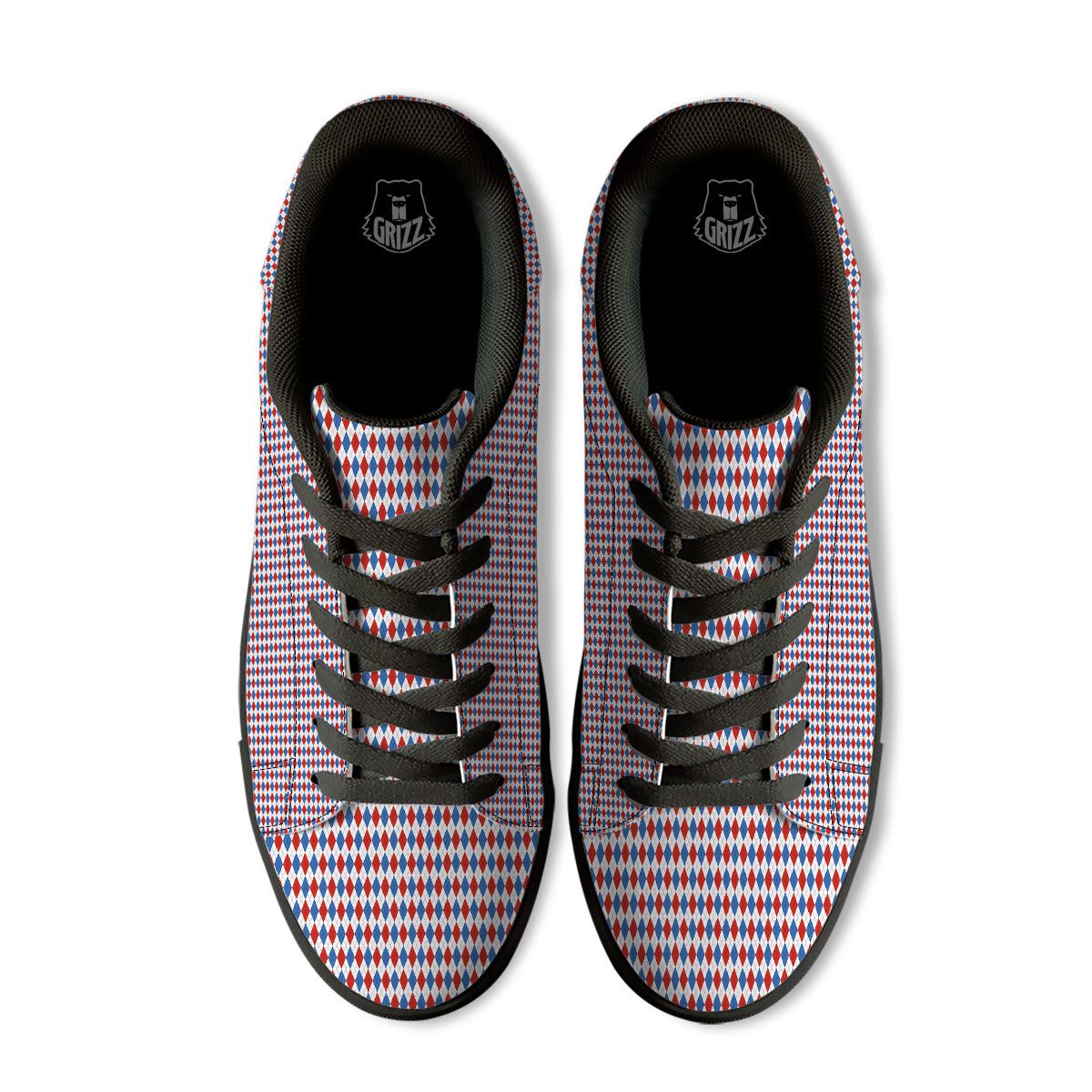White Blue And Red Argyle Print Pattern Black Low Top Sneakers-grizzshop