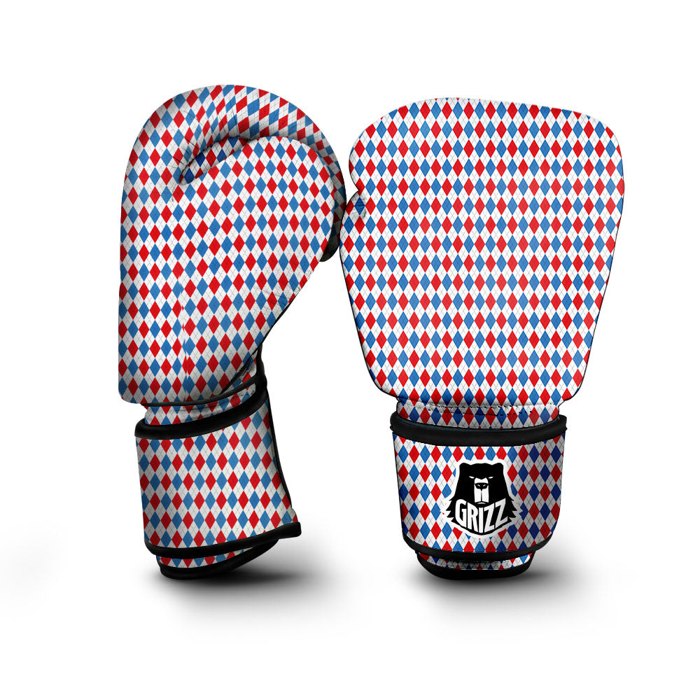 White Blue And Red Argyle Print Pattern Boxing Gloves-grizzshop