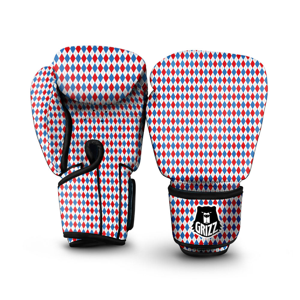White Blue And Red Argyle Print Pattern Boxing Gloves-grizzshop