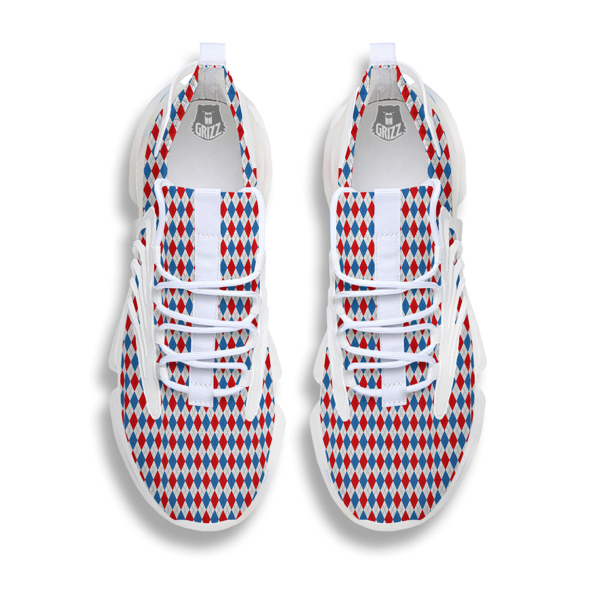 White Blue And Red Argyle Print Pattern White Gym Shoes-grizzshop