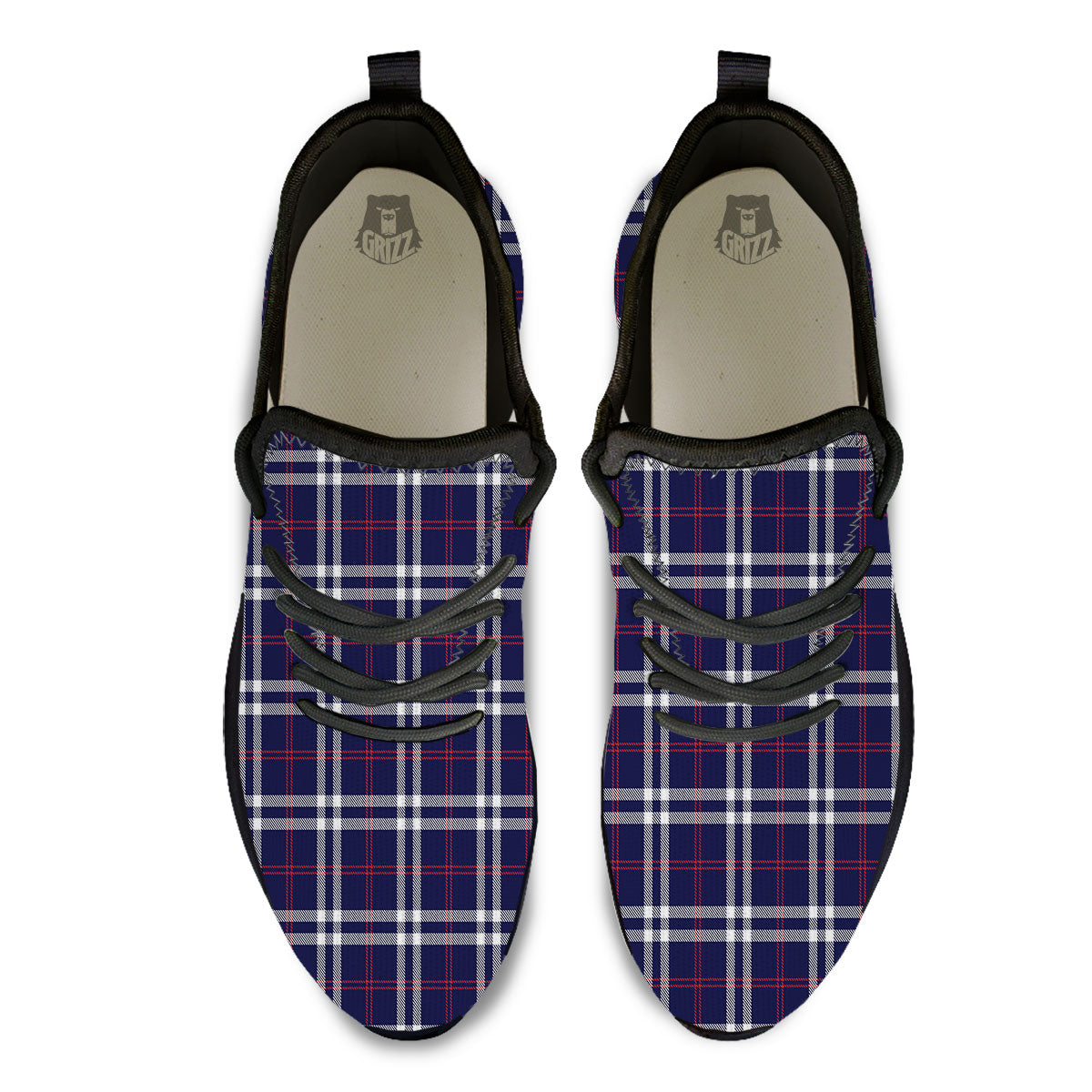 White Blue And Red Tartan Print Pattern Black Athletic Shoes-grizzshop