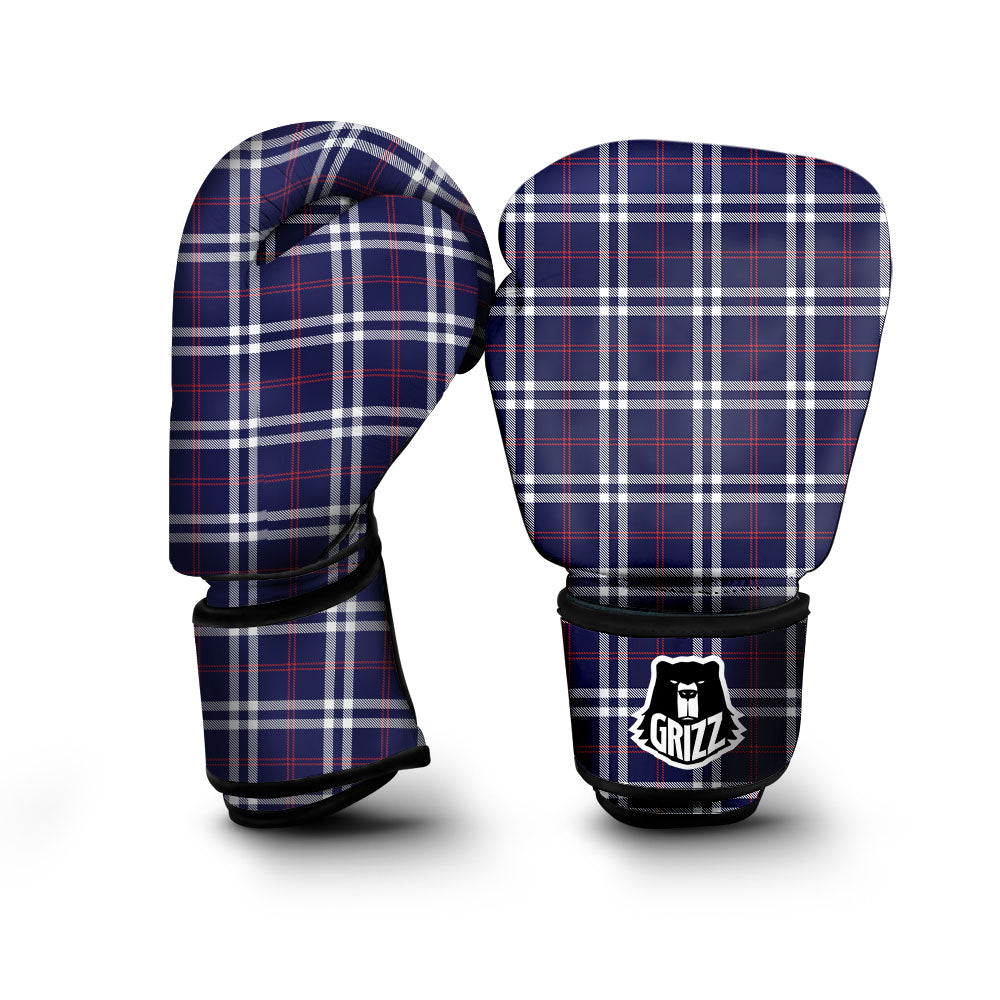 White Blue And Red Tartan Print Pattern Boxing Gloves-grizzshop