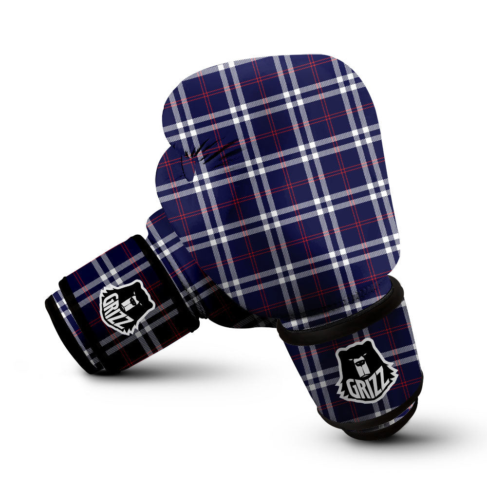 White Blue And Red Tartan Print Pattern Boxing Gloves-grizzshop