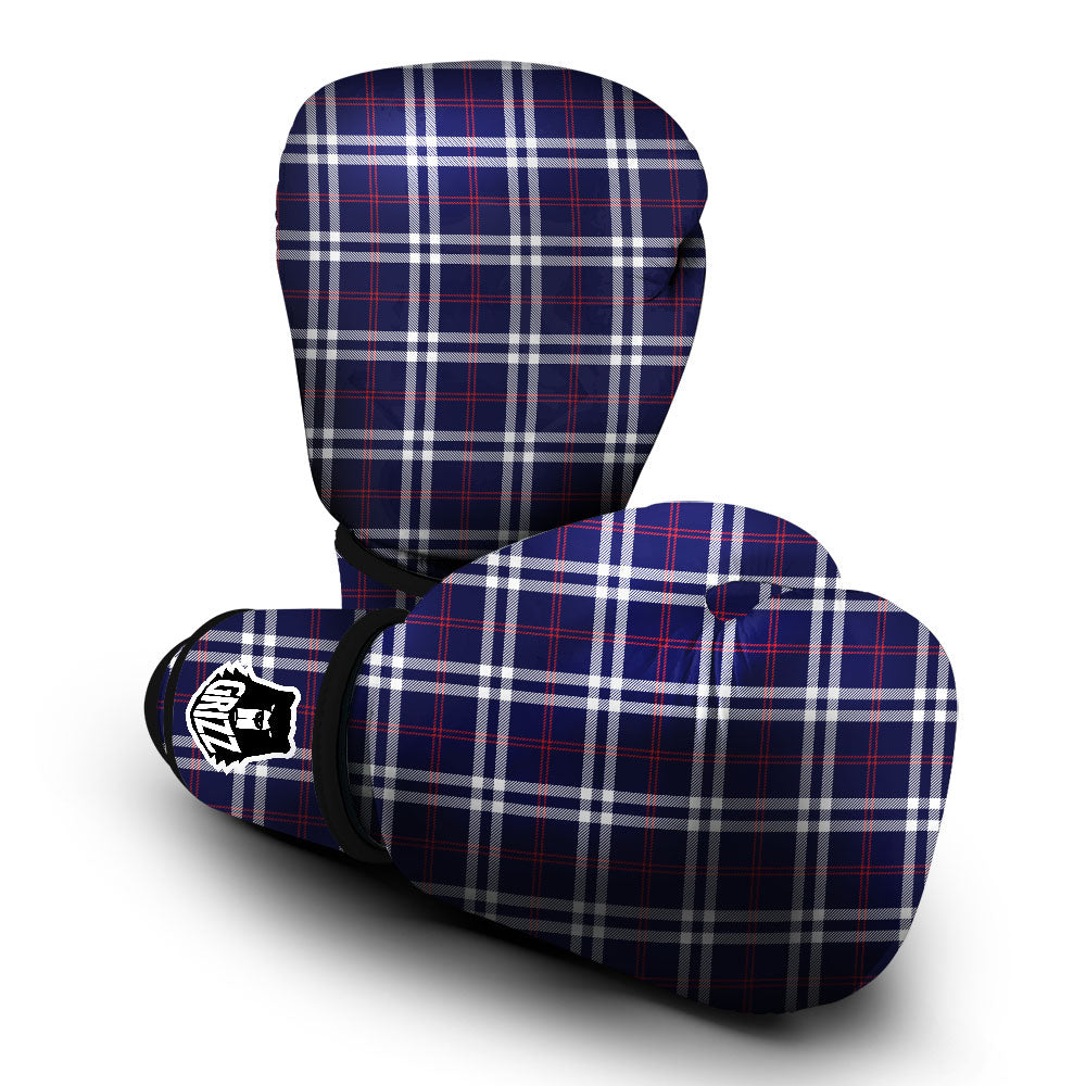 White Blue And Red Tartan Print Pattern Boxing Gloves-grizzshop