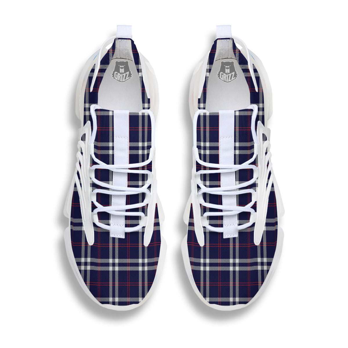 White Blue And Red Tartan Print Pattern White Gym Shoes-grizzshop