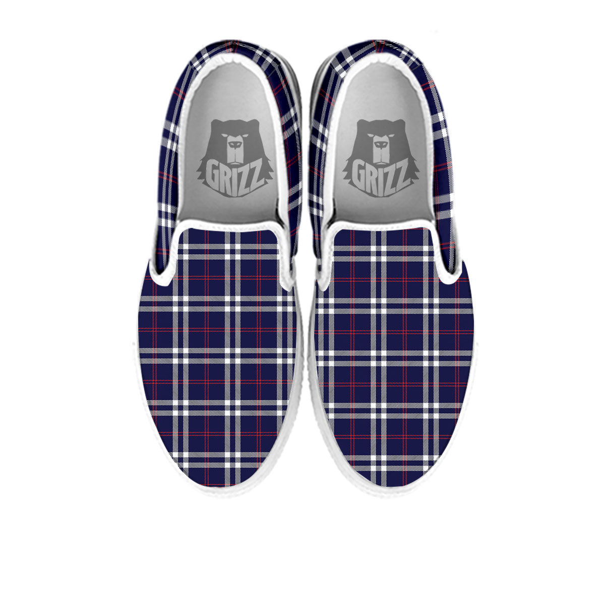 White Blue And Red Tartan Print Pattern White Slip On Shoes-grizzshop