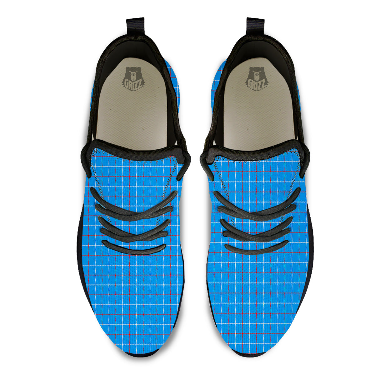 White Blue And Red Tattersall Print Black Athletic Shoes-grizzshop